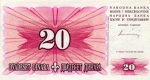 20 Bosnijos ir Hercegovinos dinarų.
