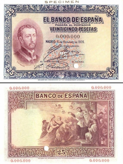 25 Ispanijos pesetos.