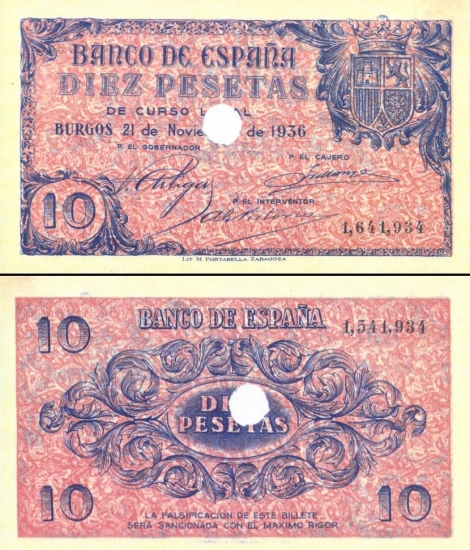 10 Ispanijos pesetų.