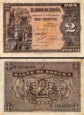 2 Ispanijos pesetos.