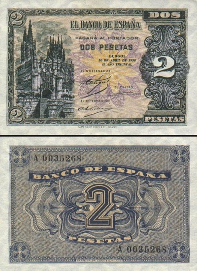 2 Ispanijos pesetos.