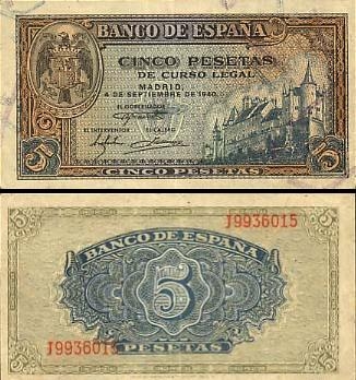 5 Ispanijos pesetos.