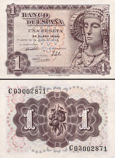 1 Ispanijos peseta.