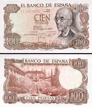 100 Ispanijos pesetų.