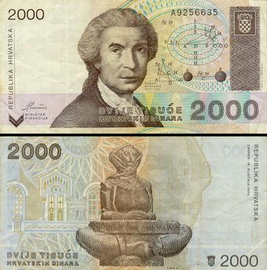 2000 Kroatijos dinarų.