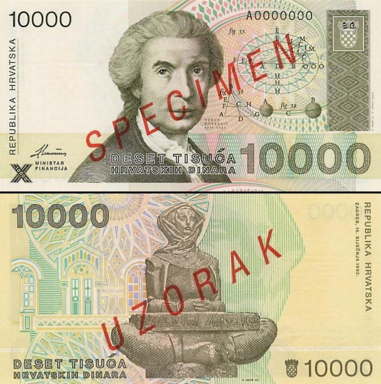 10000 Kroatijos dinarų.