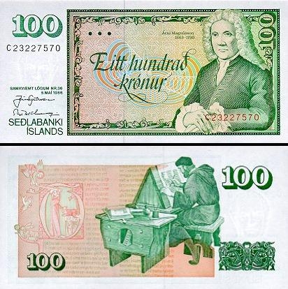 100 Islandijos kronų.