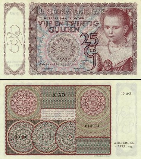 25 Olandijos guldenai.