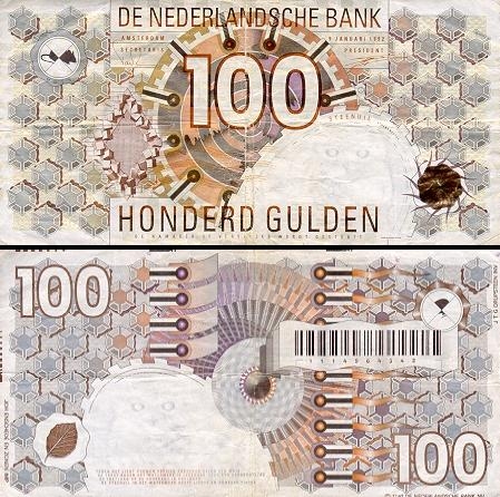 100 Olandijos guldenų.