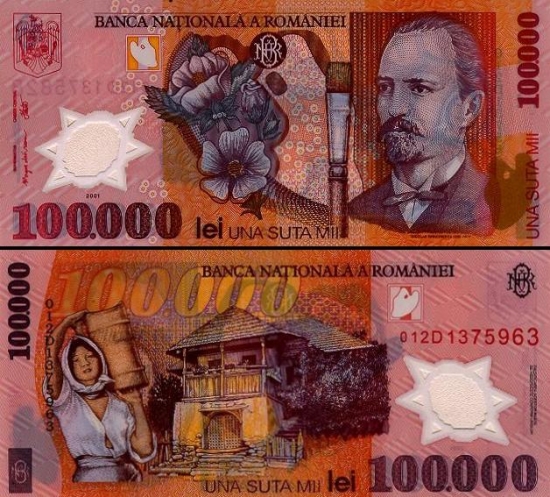 100000 Rumunijos lėjų.