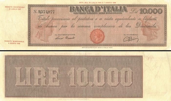 10000 Italijos lirų.