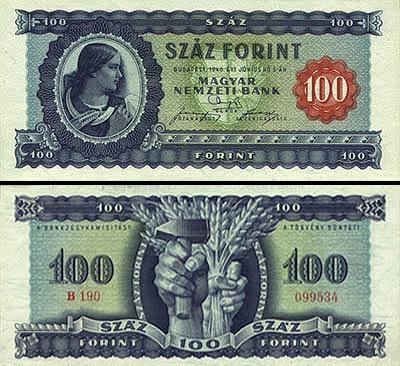 100 Vengrijos forintų.