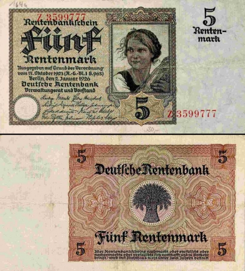 5 Vokietijos rentennmarkės.
