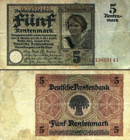 5 Vokietijos rentennmarkės.
