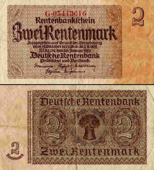 2 Vokietijos rentennmarkės.