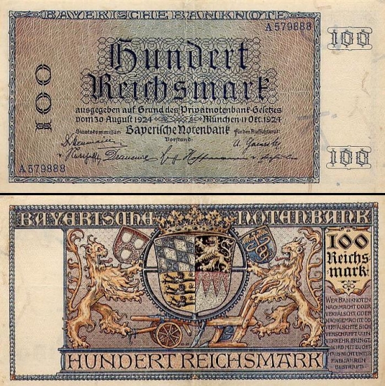 100 Vokietijos reichsmarkių.