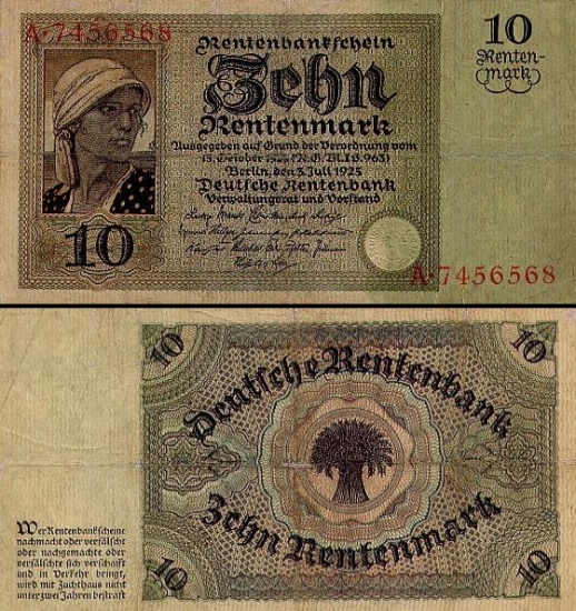 10 Vokietijos rentenmarkių.