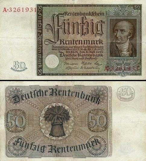 50 Vokietijos rentenmarkių.