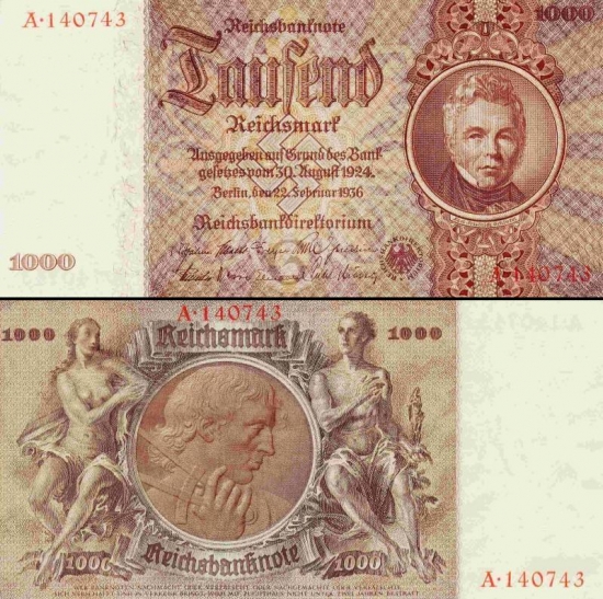1000 Vokietijos reichsmarkių.