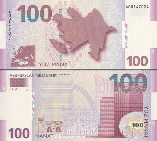 100 Azerbaidžano manatų. 