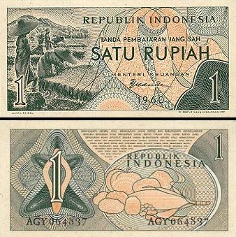 1 Indonezijos rupija. 