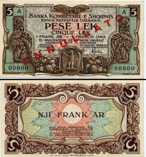 5 Albanijos frankai.