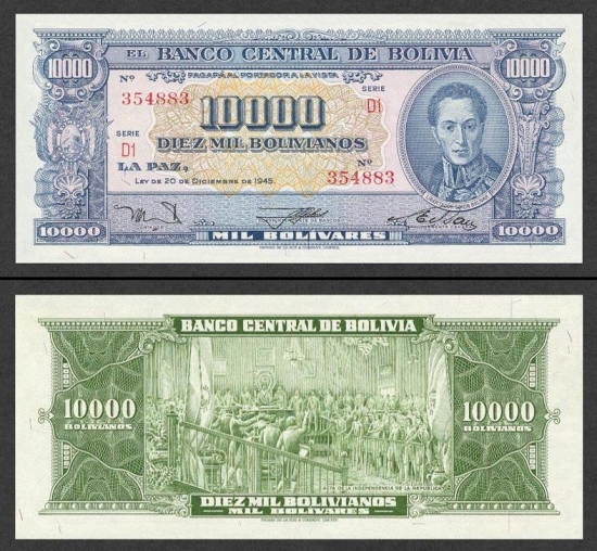 10000 Bolivijos bolivianų.