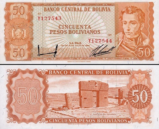 50 Bolivijos pesų bolivianų.