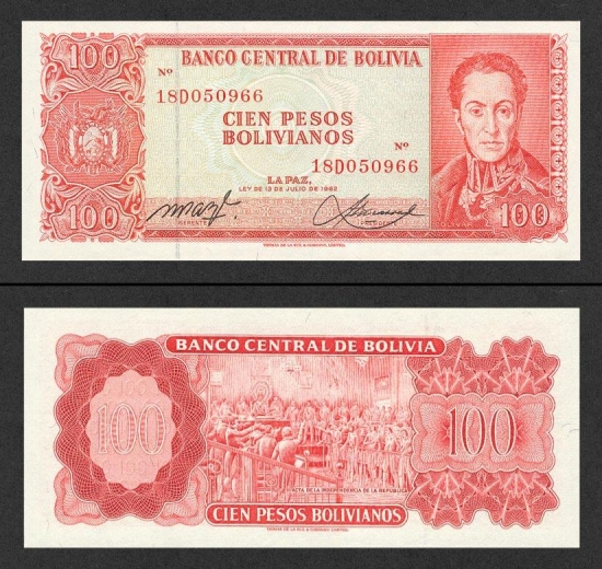 100 Bolivijos pesų bolivianų.