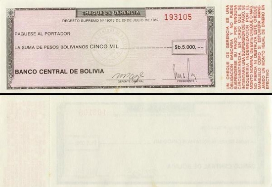 5000 Bolivijos pesų bolivianų.