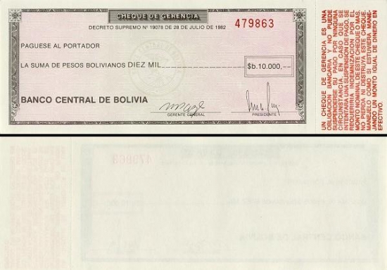 10000 Bolivijos pesų bolivianų.