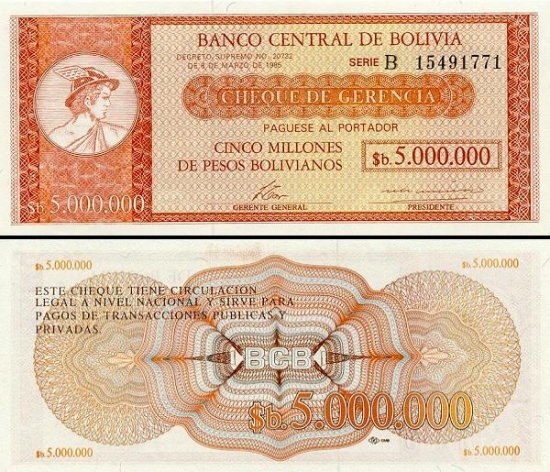 5000000 Bolivijos pesų bolivianų.