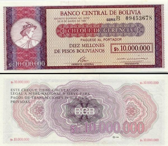 10000000 Bolivijos pesų bolivianų.