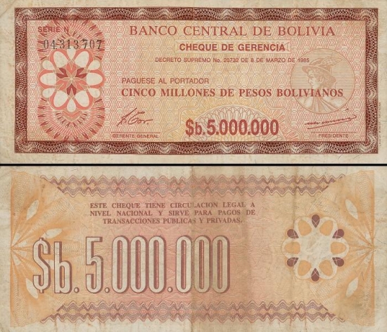 5000000 Bolivijos bolivianų.