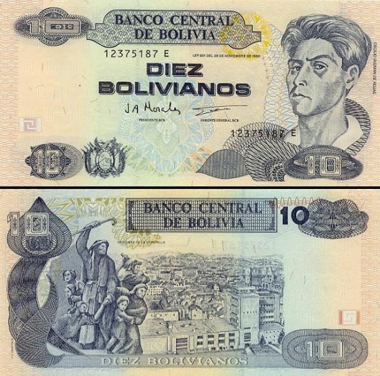 10 Bolivijos bolivianų.