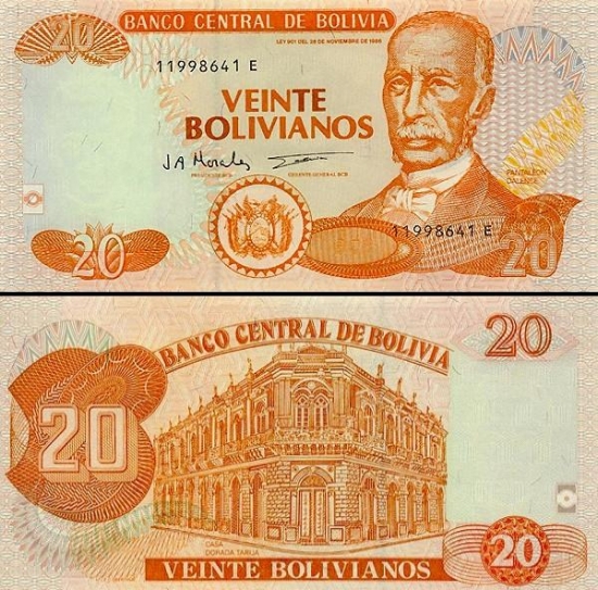 20 Bolivijos bolivianų.
