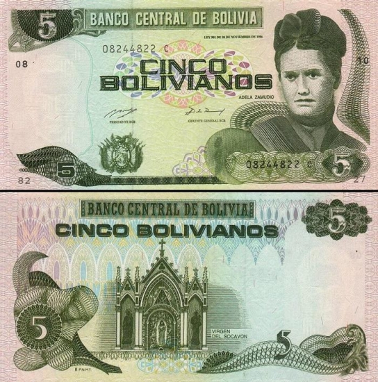 5 Bolivijos bolivianai.