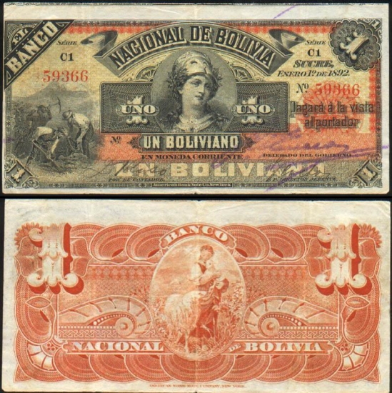 1 Bolivijos bolivianas.