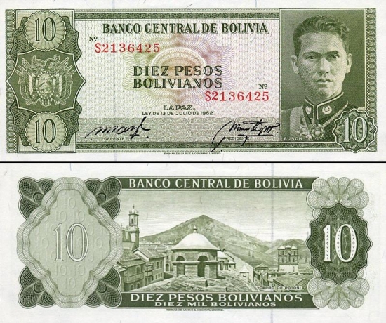 10 Bolivijos bolivianų.