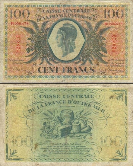 100 Prancūzijos Gvianos frankų.