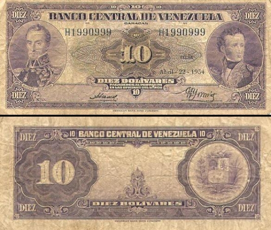 10 Venesuelos bolivarų.