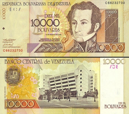 10000 Venesuelos bolivarų.