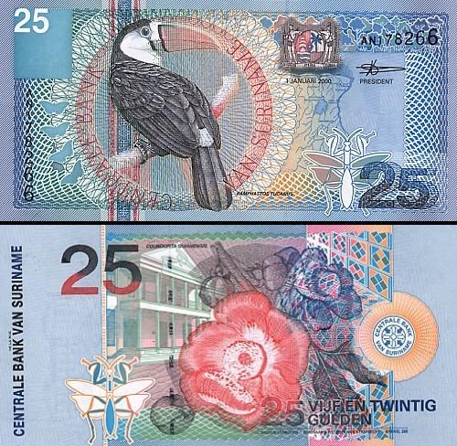 25 Surinamo guldenai.