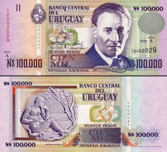 100000 Urugvajaus naujųjų pesų.