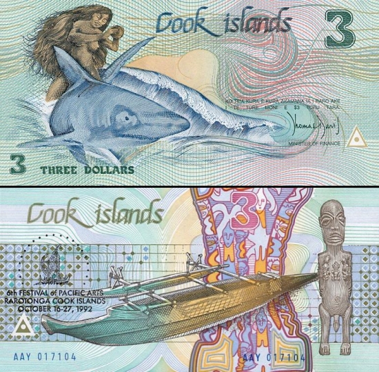 3 Kuko salų doleriai.