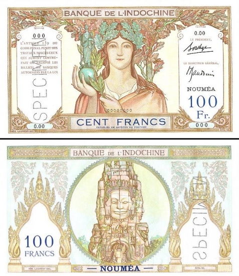 100 Naujosios Kaledonijos frankų.