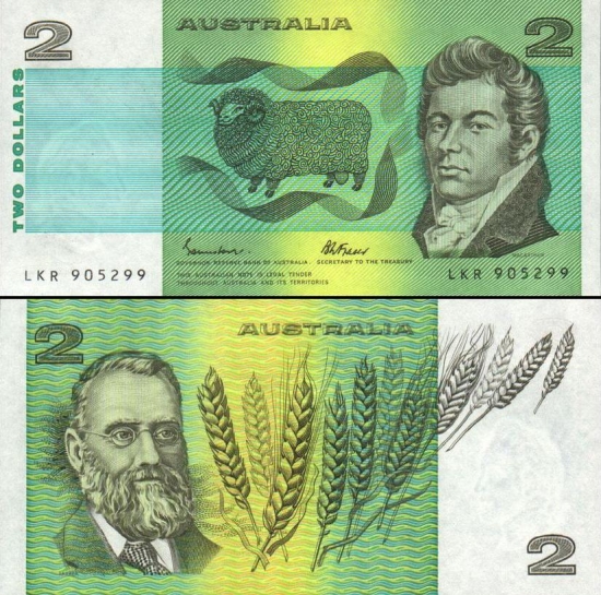 2 Australijos doleriai.