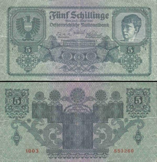5 Austrijos šilingai.