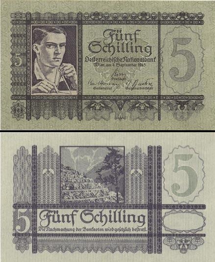 5 Austrijos šilingai.