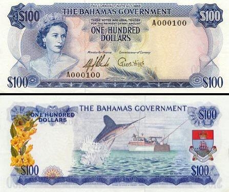 100 Bahamų dolerių. 